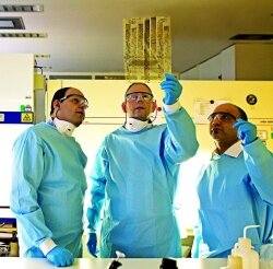 Photo of anti-infectives researchers at J&J, with Koen Andries, who discovered the tuberculosis drug bedaquiline, at the center.